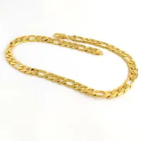 Stamped 24 K Solid Yellow Gold Figaro Chain Link Necklace 12mm Mens RealCarat Gold filled Birthday Christmas Gift340r