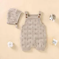 Newborn Baby Rompers Hats Clothes Sets Autumn Winter Solid Knitted Infants Kids Boy Girl Sweaters Jumpsuits Outfits 2pc Knitwear 12192