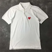 Erkek Tişörtler Avrupa ve Japon moda markası klasik beyaz kırmızı kalp polo gömlek kısa kollu çift işlemeli pamuklu erkek ve kadın tişörtler