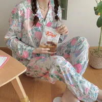 Ropa de dormir para mujeres satén seda de seda de pijama diseñador estampado de flores de manga de flores