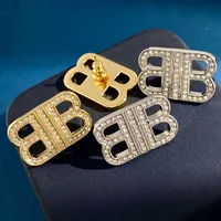 Fashion brand earrings new net red simple palace retro full diamond double B letter design personalized jewelry versatile