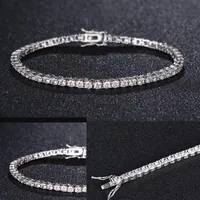 Zircon 4mm Men Tennis bracelet Solid 925 Sterling Silver tennis chains Mens Hip-hop Tide Bracelets 7 5 inch silver Jewelry Gifts181r
