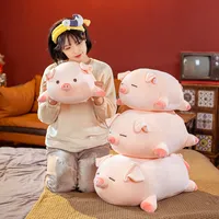 Peluş Bebekler Yüksek Kalite 40/50/60cm Squishy Yalan Pig Doldurulmuş Peluş Pig Oyuncak Anime Yumuşak Peluş Yastığı Çocuklar Bebek rahatlatıcı Noel Hediyesi 230302