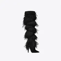 2020 Womens Fringed Thigh High Boots Feather otorcycle Boots Botas Mujer Solid Ladies High-heeled Pumps2752