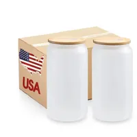 Estoque dos EUA 16 onças de sublimação canecas de vidro com tampa de bambu Cerveja de bambu Clear Cerce