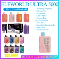 Original Elfworld Ultra 5000 Puffs Disposable Vape Pen E Cigarette With Rechargeable 650mAh Battery 13ml Prefilled Pod mesh coil DC5000 Bar