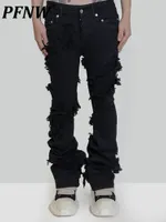 Jeans maschile pfnw in stile autunno di nicchia di nicchia ad alto colore solido uomo e donna pantaloni da abbigliamento scuro jeans chic a matita 12a4954 230301