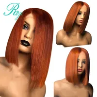 Sidodel auburn koppar röd brasiliansk full spets front peruk kort bob spets front simuliater mänskliga hår peruker för svarta kvinnor308d
