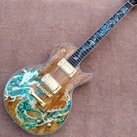 2023 electric guitar Custom electric guitar, Dragon abalone inside rosewood fingerboard and decaying wood top, solid mahogany body, gold hardware big gig