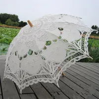Neue Fans Parasols Sonne Regenschirm Baumwolle Stickerei Bridal Regenschirm Weiß Elfenbein Spitze Parasol Regenschirm Dekorative Regenschirm für Hochzeit