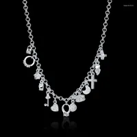 Chaines 925 Collier en argent Star Silver 18 pouces Zircon Key Key Moon Heart Star Cross All-Match Christmas Gift