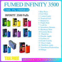 Fumed Infinity Tek Kullanımlık Vape 1500mAh Pil Kapasitesi 12ml ile 3500 2500 Puflar Ekstra Ultra Vape Pen 50mg buhar