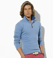 패션 새로운 짧은 지퍼 남자 폴로 스웨터 브랜드 스웨터 가을 겨울 작은 말 100% 면화 풀오버