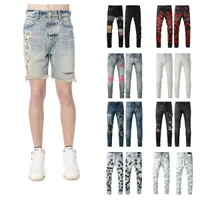Designer Jeans For Mens High Street Mens Jeans Embroidery pants Womens Purple Jeans Oversize Ripped patch Denim Straight Streetwear slim legged Washed Jeans