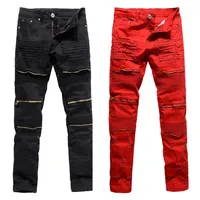 Men's Jeans 3 Colors Mens Pants Zipper Hole Cool Trousers For Guys 2021 Europe America Style Plus Size Ripped Male252M