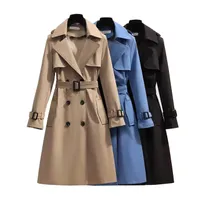 여자 트렌치 코트 새로운 봄 여성 긴 바람개비기 드레스 이중 가슴 카키색 카키색 코트 레이디 외부웨어 패션 탑 크기 S-XL 2XL 3XL