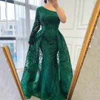 花嫁のドレスの緑のスパンコールの母親ガウン取り外し可能な掃引プラスサイズの母のドレスカフタンオフショルダー長いイブニングドレス