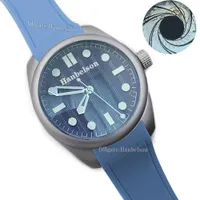 Erkek izle naylon 42mm 2813 Otomatik hareket dalgalı şekil mavi çerçeve ışıltılı kadran vidalı vida taç örgü bandı metal kayış kol saati