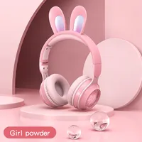 Cell Phone Earphones Wireless Headphones with Mic Cute Rabbits Girls RGB LED Stereo Music Bluetooth Earphones Children Phone Gaming Headset Gamer 230302