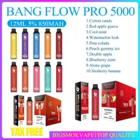 Authentic Bang Flow Pro engångscigaretter 5000 puffs Vape Pen 850mAh Uppladdningsbart batteri 12 ml Förspillad patron Pods Vaporizer XXL Plus Max
