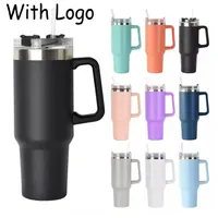 1pc 40oz Mug Tumbler With Handle Insulated Tumblers Lids Straw Stainless Steel Coffee Termos Cup With logo ss0202