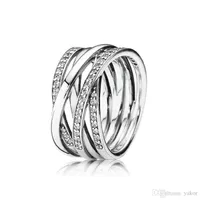 NEW 925 Sterling Silver Women Wedding RING Logo Original Box for Pandora 18K Rose gold CZ Diamond Rings Set Girls Gift Jewelry296L
