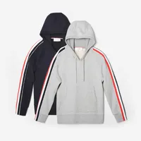 Moda markası lüks kapüşonlu sweatshirt her iki tarafta geniş dokuma tb thom unisex kapüşonlu kazak bahar ceket moda etiketi