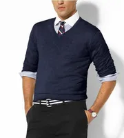 Высокий качественный v-образец мужской свитер поло, капля доставка 100% хлопок.