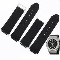 Watch Accessories 23mm 26mm 28mm Men Women Stainless Steel Deployment Clasp Black Diving Silicone Rubber Watch Band Strap for HUB 250b
