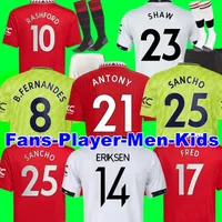 22 23 Sancho Soccer Jerseys Fans Versión del jugador Mans Utds Martial Manchesters B. Fernandes Rashford Martinez Shaw Eriksen 2022 2023 Man Football Shirt Kit Kit