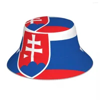 Berets CINESSD Flag Of Slovakia Reflective Bucket Hat Summer Hats Fisherman Foldable Women Men Sunscreen Shade Caps