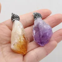 Pendant Necklaces Natural Stone Crystal Irregular Citrine Amethyst Healing Minerals Charms For Jewelry Making DIY Necklace Accessories