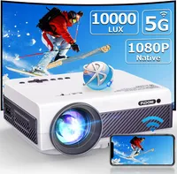 Inteligentne projektory 1080p Outdoor Film Film Projector 10000L Wsparcie 4K Portable Movie Projector z ekranem i maksymalnie 300 cali z Wi -Fi i Bluetooth