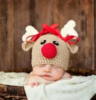 Christmas Decorations 2023 Cartoon Newborn Infant Crochet Knitted Christmas Deer Baby Hats for Boy Girl Cap Pography Props Bowk7031994