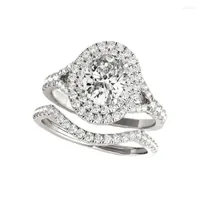 Cluster Rings LESF 925 Sterling Silver Ring Sets Oval Cut Fine Jewelry Wedding 3 CT Moissanite Diamonds For Women Band