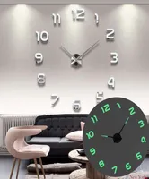 الساعات الحائط المضيئة بوصة ساعة كبيرة ساعة ساعة Horloge 3D DIY ملصقات المرآة الأكريليك Quartz duvar Saat Klock Mute9459268