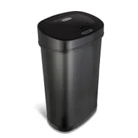 Ninestars DZT-50-9BK Automático sensor de movimento infravermelho sem toque lata de lixo, 13 gal 50l, base de aço preto (tampa oval, preta)
