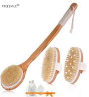 Bath Brushes Sponges Scrubbers TREESMILE Natural Bristle Exfoliating Wooden Body Massage Shower SPA Woman Man Skin Care Dry D40 225250162
