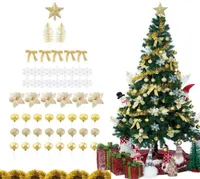 Noel Süslemeleri Lbsisi Life 58pcs Ağaç Dekorasyon Süslemeleri Glitter Poinsettia Yay ile Seti Kurduşuklar Bırakın Top Snowflake1788969