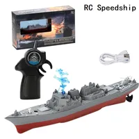 Electricrc Boats RC Model Warship Speed ​​Boat Toft Remote Control Warship 2.4 GHz Flexible Ship Toy pour Lake Pool Kids Gift Electronic Gift 230303