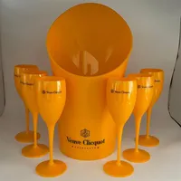 1 Ice bucket 6 Small Glass Party Coupes Cocktail Champagne Flutes Goblet Plastic Orange Whiskey Cups and cooler272E