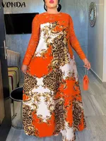 Lässige Kleider Frauen Party Maxi Kleid 2023 Vonda Bohemian Robe Vintage Spitzen Patchwork gedruckt Sundress Femme Langarm Retro Vestidos