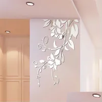 Autocollants muraux 3D DIY Miroir acrylique pour décoration de chambre décalcomanies de fleurs autocollants Living Bedroom Decor Home 210914 Drop Livilor Garden Dh3en