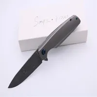 US Smke Knives Specter Flipper Folding Knife Damascus Blade Sand Titanium Handle Tactical Survival Pocket Knife255x