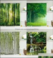 Vorhangfensterbehandlungen Haus Textilien Garten moderne 3D -Druckwald Dusche grüne Pflanzenbaum Landschaft Badevorhänge mit Haken1260750
