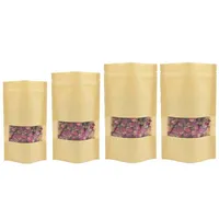 60pcs / set Stand Up Kraft Paper Bag Sealing avec fenêtre transparente Gift Bag Packages272g