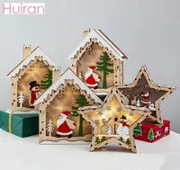 HUIRAN Snowman Santa Claus Wooden LED Light House Christmas Decor for Home Navidad Natal Happy New Year 2021 Xmas Gifts 2010285833738