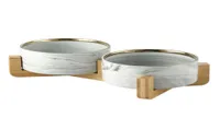 Dog Bowl Ceramic Feeder Marbling Dish Pet Adjustable Wooden Shelf Feeding Drinking NonSlip High For Cat Product Supplies P005 212369951