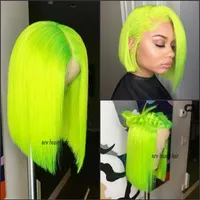 Moda barata brasileira de renda cheia perucas verdes curtas curtas para mulheres negras brancas resistentes ao calor Cosplay sintético W273Y
