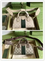 Designer luxe Ophidia Mini Top Handle Tas in Beige Ebony 724606 canvas mini topgreep Boston Bag 7a beste kwaliteit